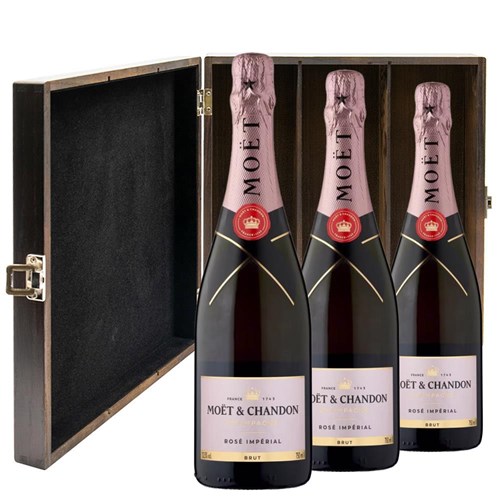 Moet & Chandon Rose Champagne 75cl Treble Elm Wood Gift Boxed Champagne (3x75cl)